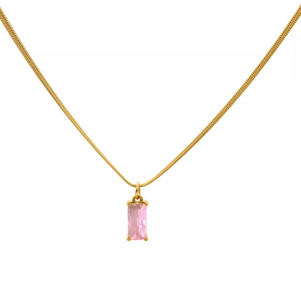 18K Gold Plated Snake Chain Zircon Necklace - Pink